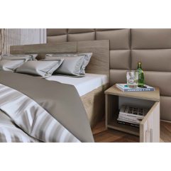 Dormitor Irim Treff II , Pat 160x200 cm, Dulap 3usi, 2 Noptiere, Comoda, Culoare Sonoma Arwen